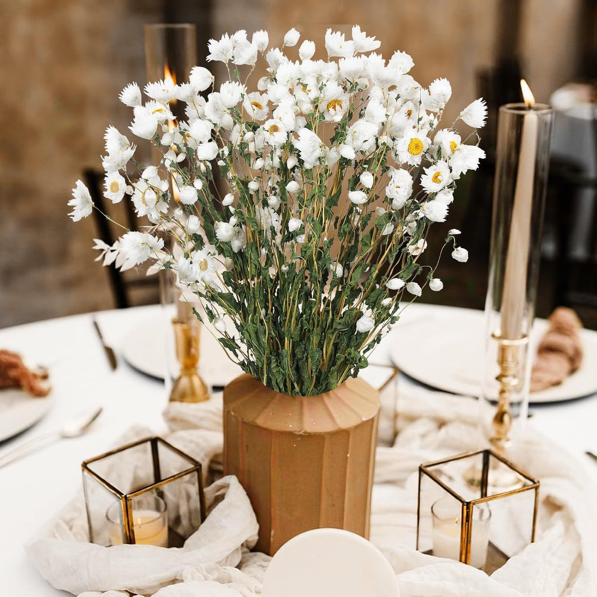 CITYES Dried Daisy Flowers Bouquet Dried Flowers White with Stems Real Chrysanthemum Gerber Daisies Arrangements for Wedding Farmhouse Vase Decorations DIY Home Party Wildflower Decor