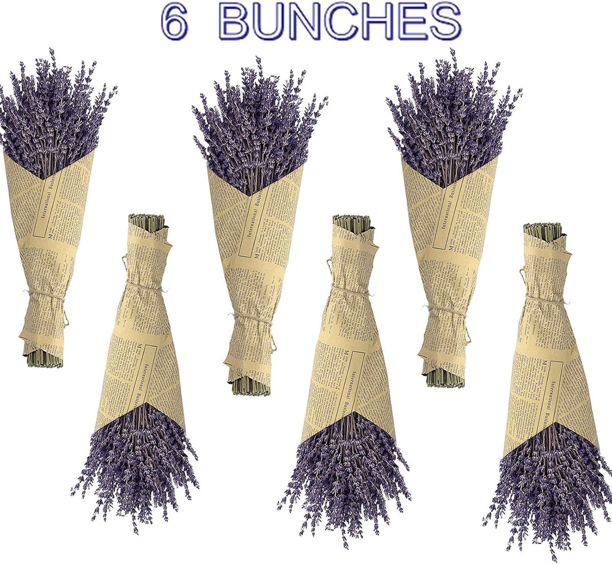 TOMOON 6 Packs Natural Dried Lavender Flowers Bouquet with Stems