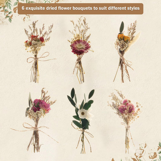 Fumwase 6Pcs Mini Dried Flower Bouquet Natural Real Flowers for Crafts Boho Dried Flowers Bulk Small Dried Flowers for Vase Dried Wildflowers for DIY Photo Props Gift Wedding Decor
