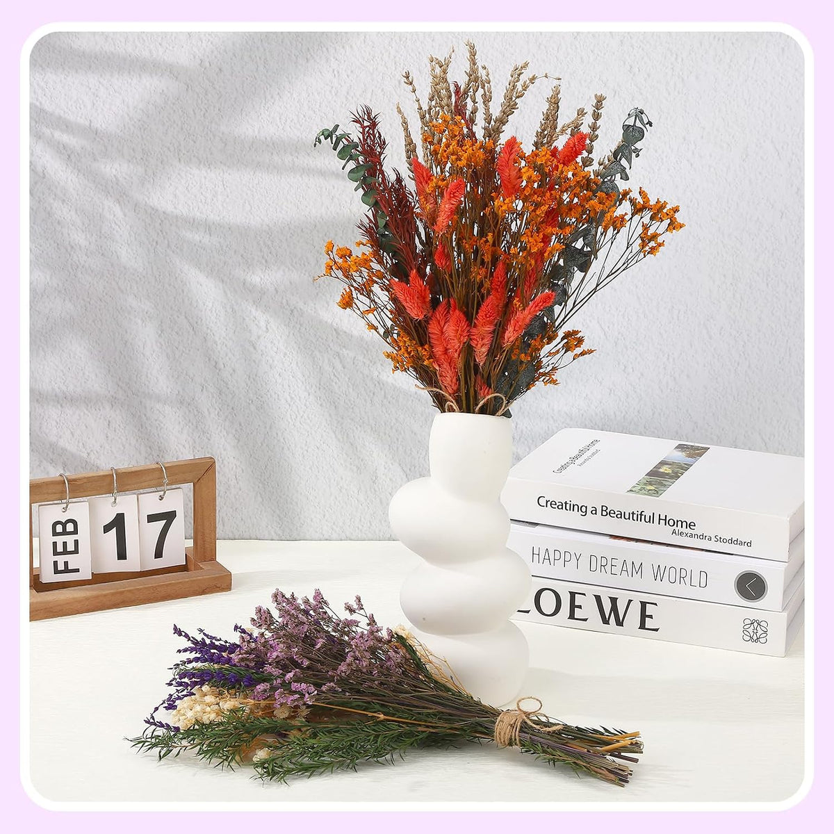 2 Pack Purple Orange Large Dried Fall Flower Bouquets