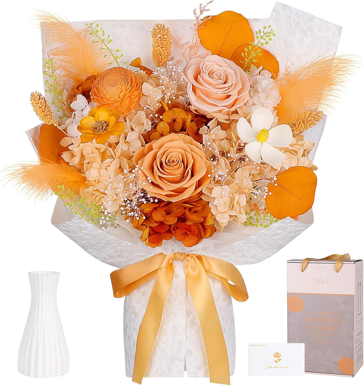 Preserved Flowers for Delivery, Orange Flower Bouquet, Gifts for Women Mom