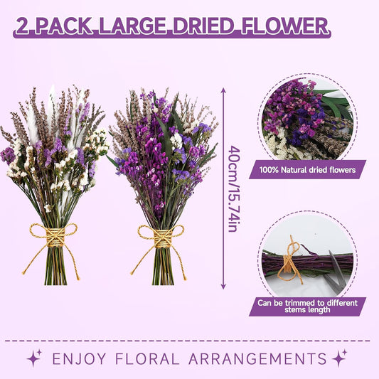 2 Pack Purple White Large Dried Flower Bouquets