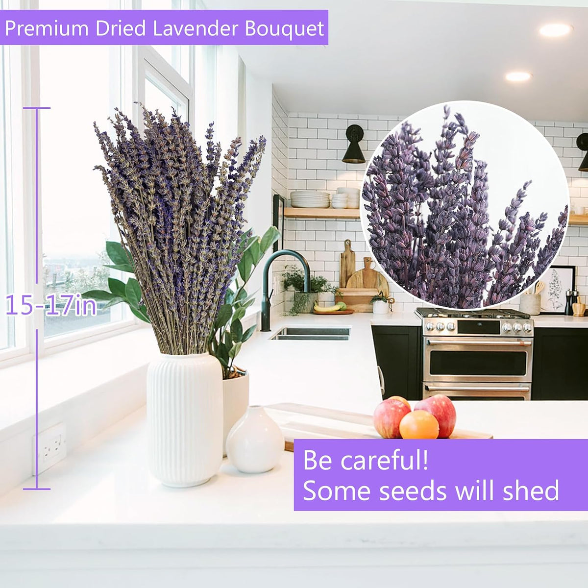 Uieke Natural Dried Lavender Bundles, 280-300 Stems, 180g/6.35oz