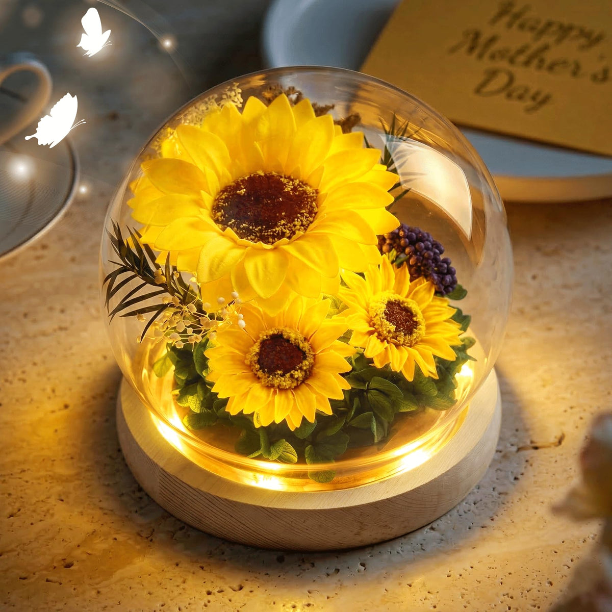 Forever Flowers Preserved Roses Prime Delivery, with Light in Glass Dome for Mom Grandma Wife Girlfriend, Purple Flower for Mother's Day, Valentine's Day, Anniversary, Birthday