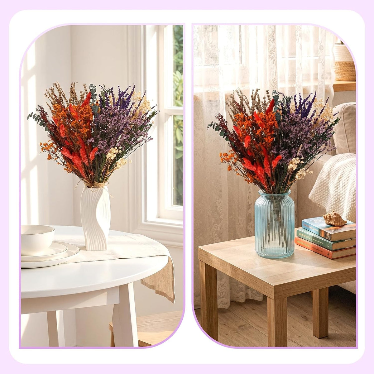 2 Pack Purple Orange Large Dried Fall Flower Bouquets
