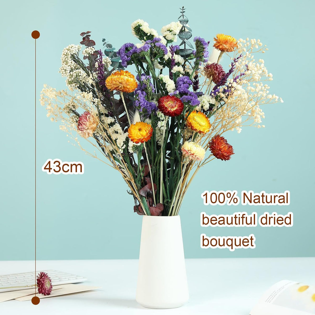 Natural Dried Flower Bouquet, 17" Rustic Boho for Fall Wedding Decorations