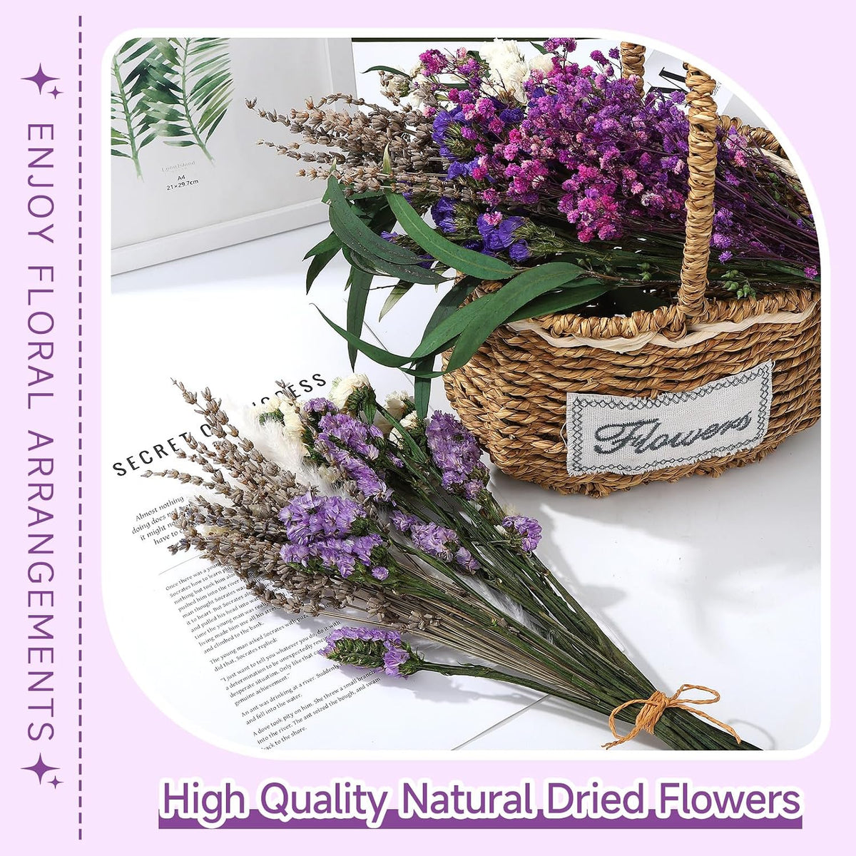 2 Pack Purple White Large Dried Flower Bouquets