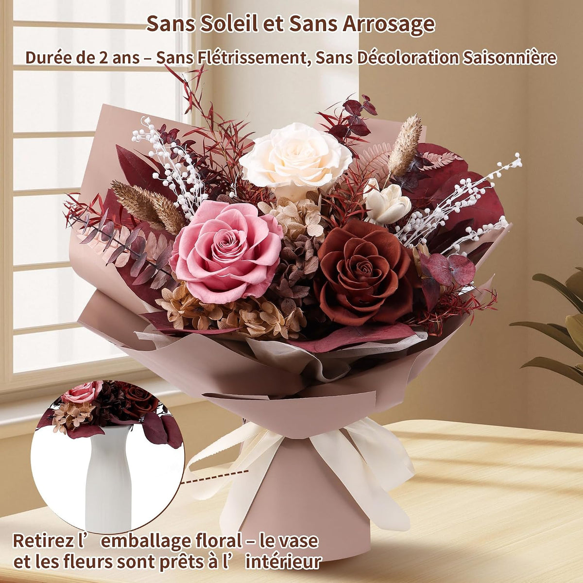 Preserved Flowers Bouquet, Real Eternal Flowers
