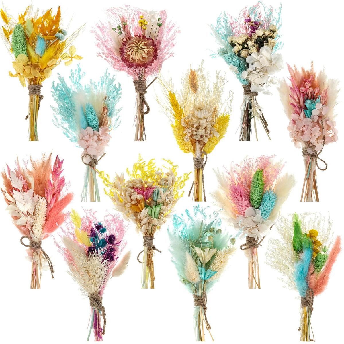 Layhit 12 Pcs Mini Dried Flower Bouquet Boho for Wedding,Romantic