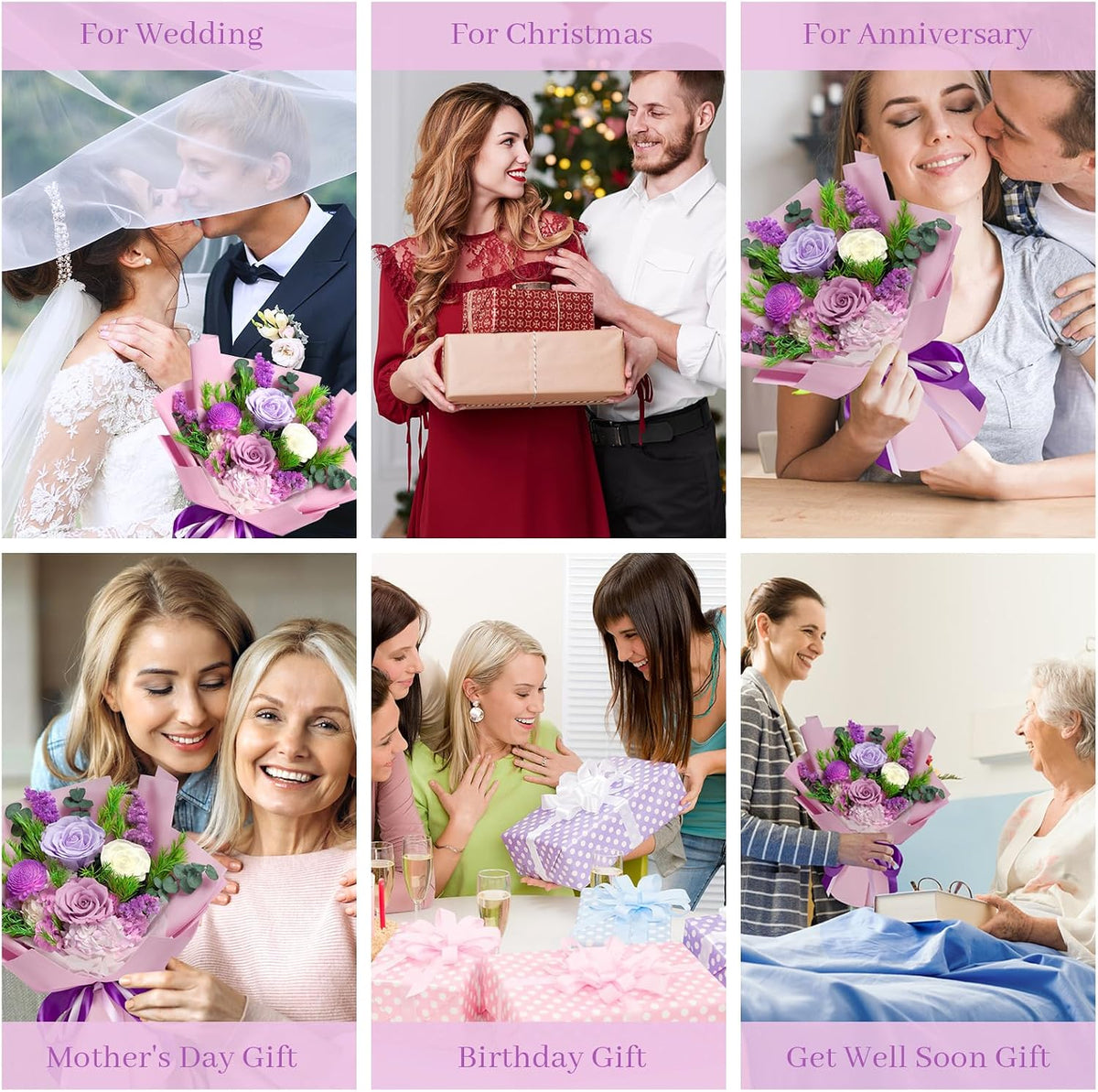 Preserved Flowers Bouquet - Birthday Gifts for Women, Real Flowers for Delivery Prime, Long-Lasting Eternal Rose for Her on Valentines Mothers Day Christmas Anniversary (Purple)