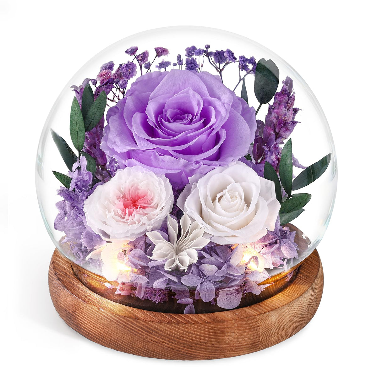 FIACO Gifts for Mom Flowers for Delivery Birthday Gifts for Women Grandma Forever Preserved Eternal Rose in Glass Dome Mother Days Valentines Anniversary for Girlfriend Wife Her, Purple