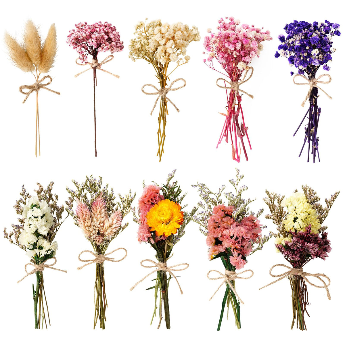 12/24 Pack Dried Flowers for Vase Various Mini Bouquet Dried Small Wildflowers Natural Real Flowers Bulk for Crafts DIY Wedding Decor (24, Plain Colour)