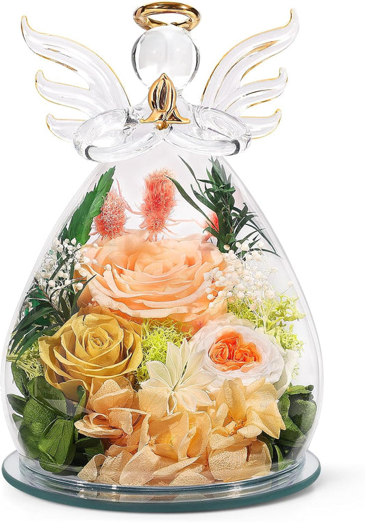 Gifts for Mom Birthday Gifts for Women Preserved Rose Forever Flower in Glass Angel Figurines Fresh Flowers for Delivery Anniversary Real Colorful Roses for Grandma Her Wife Mothers from Daughter