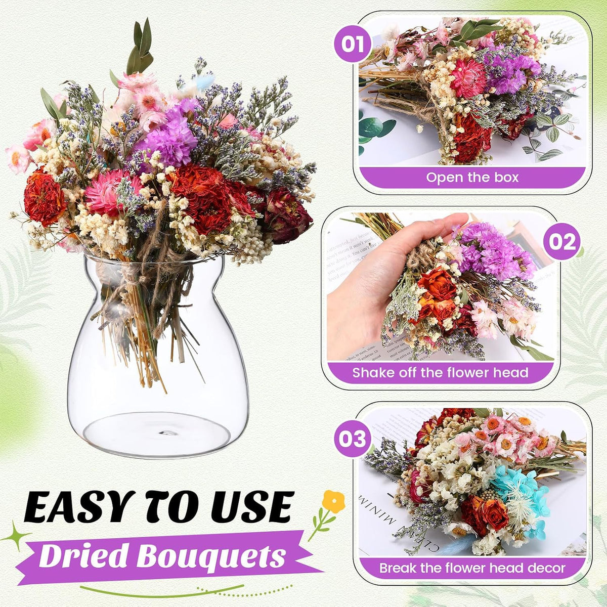 Nuanchu 30 Pcs Mini Dried Floral Flower Forget Me Not Bouquets