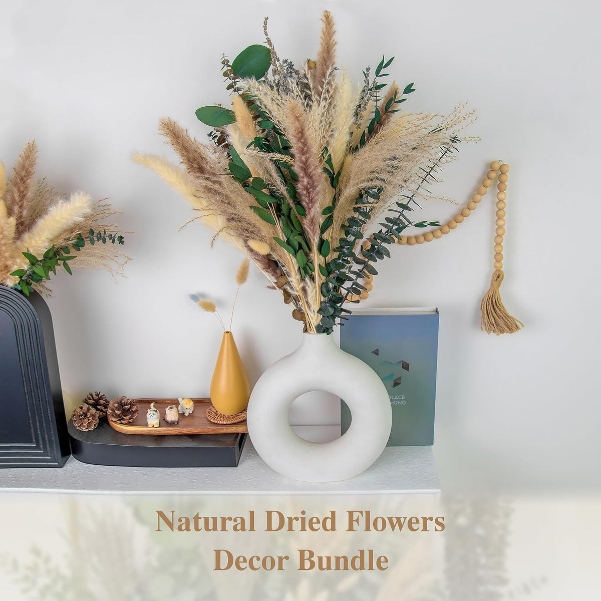 275 PCS Mixed Dried Eucalyptus Stems & Lavender Flowers with Pampas Grass, Bunny Tails, Preserved Eucalyptus, Dried Flower Bouquet for Vase, Boho Wedding, Home, Bathroom & Rustic Decor