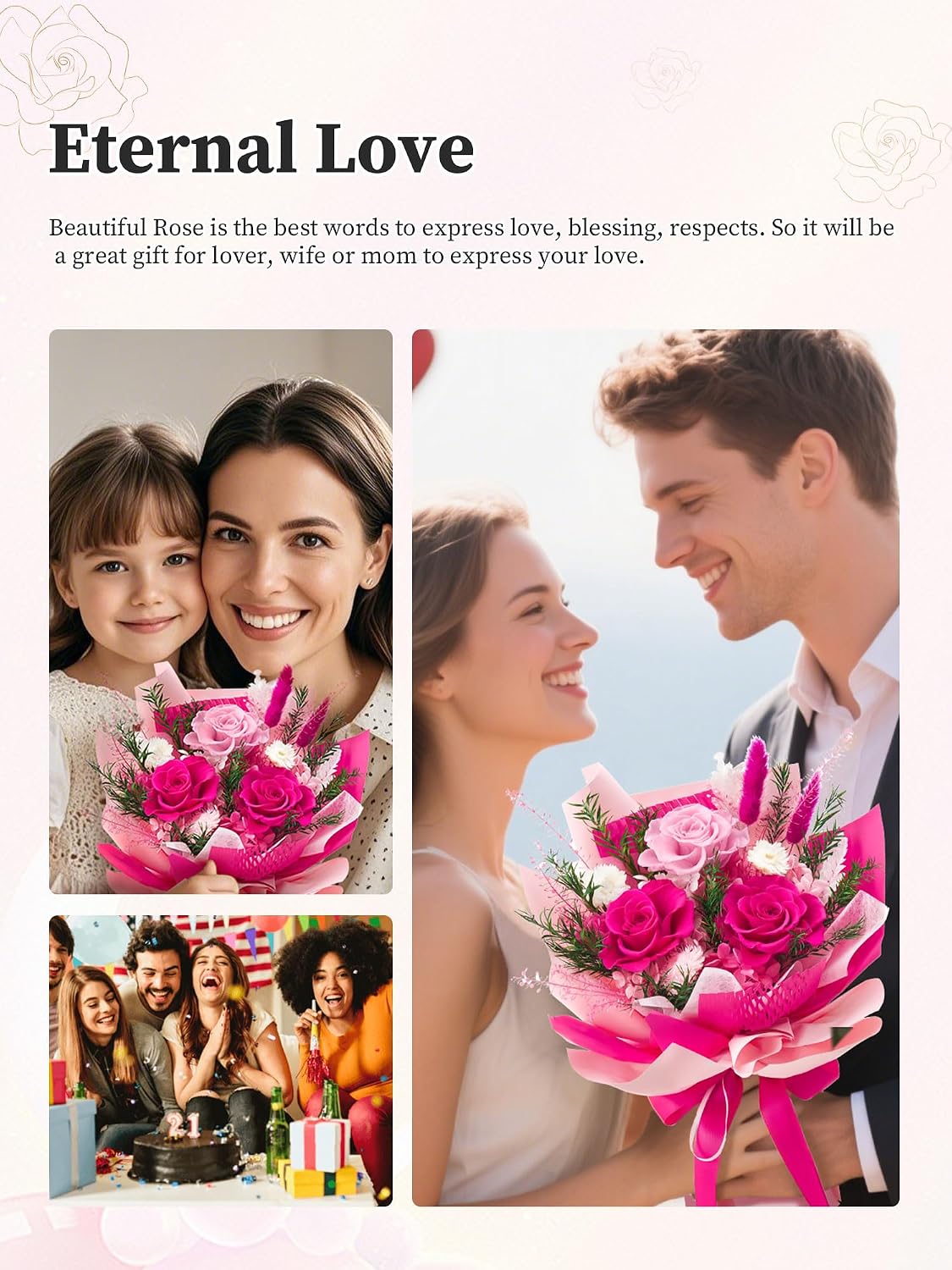 Preserved Flowers Bouquet, Flowers for Delivery,Long-Lasting Real Rose