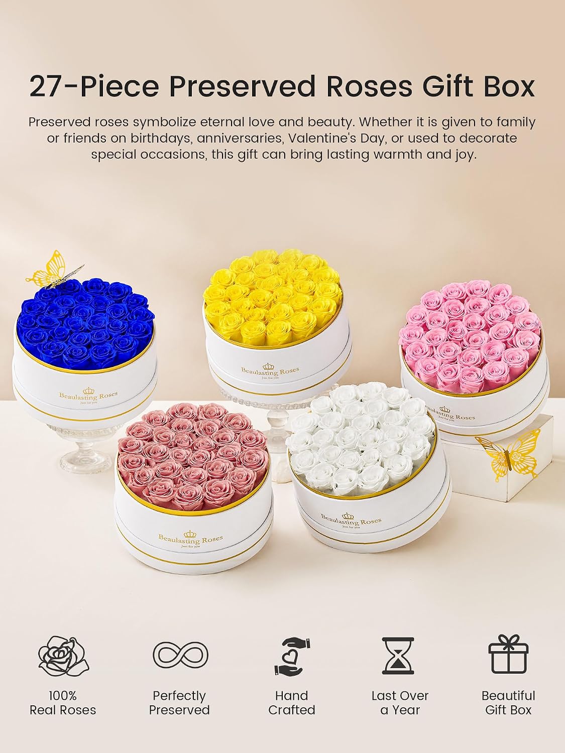 27 Preserved Roses in a Box Forever Flowers for Delivery Prime, Pink