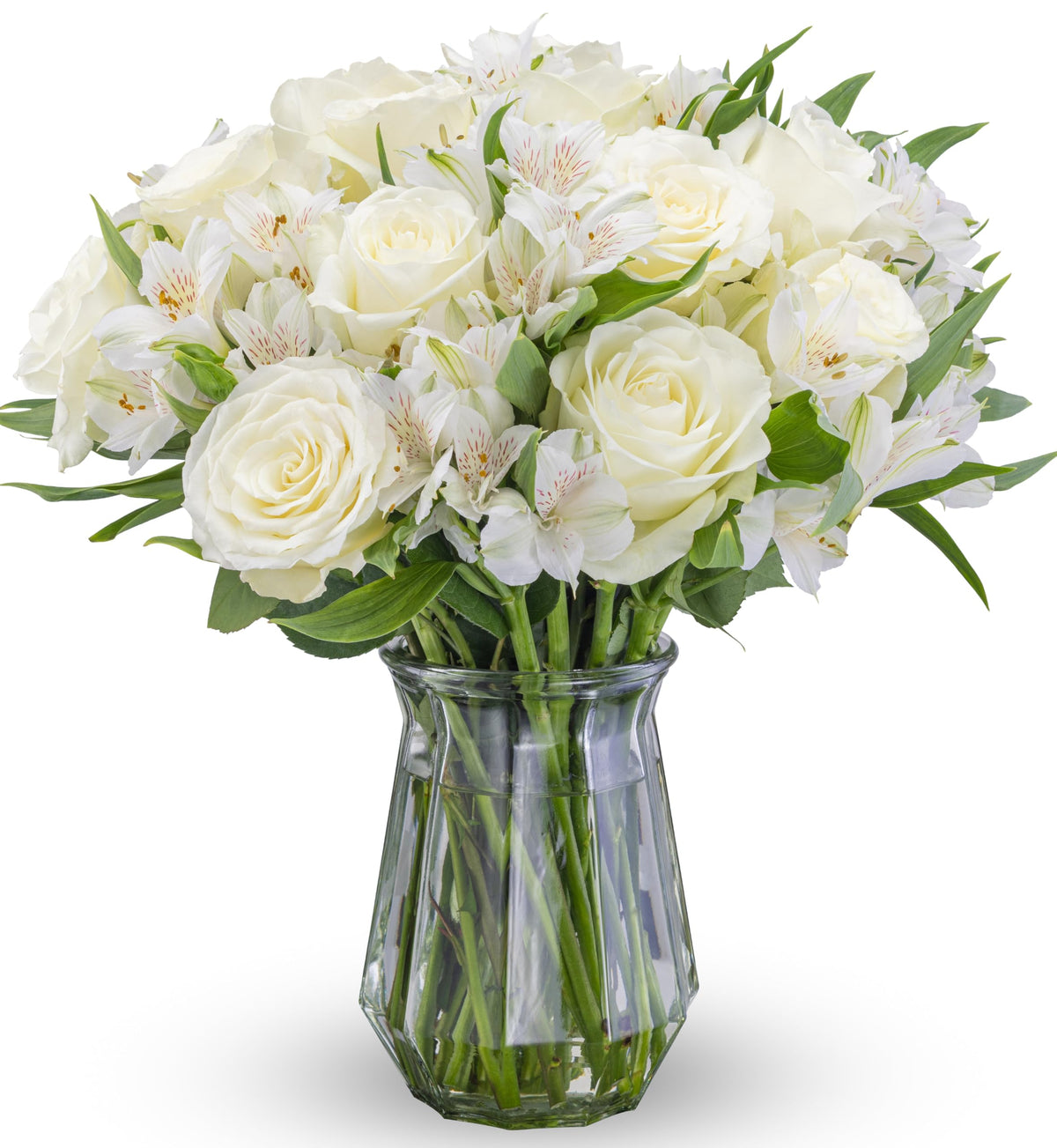 Benchmark Bouquets - Charming Roses & Alstroemeria (Glass Vase Included) - Fresh Flowers for Delivery - Gift for Graduation, Birthday, Anniversary, Sympathy, Get Well, Congratulations