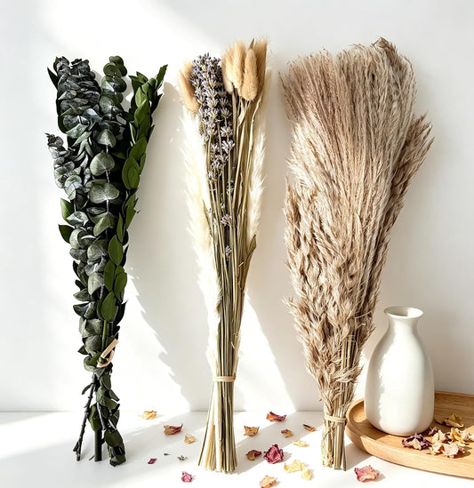 Dried Pampas Grass Bouquet Dried Flowers Eucalyptus Stem for Wedding Decor