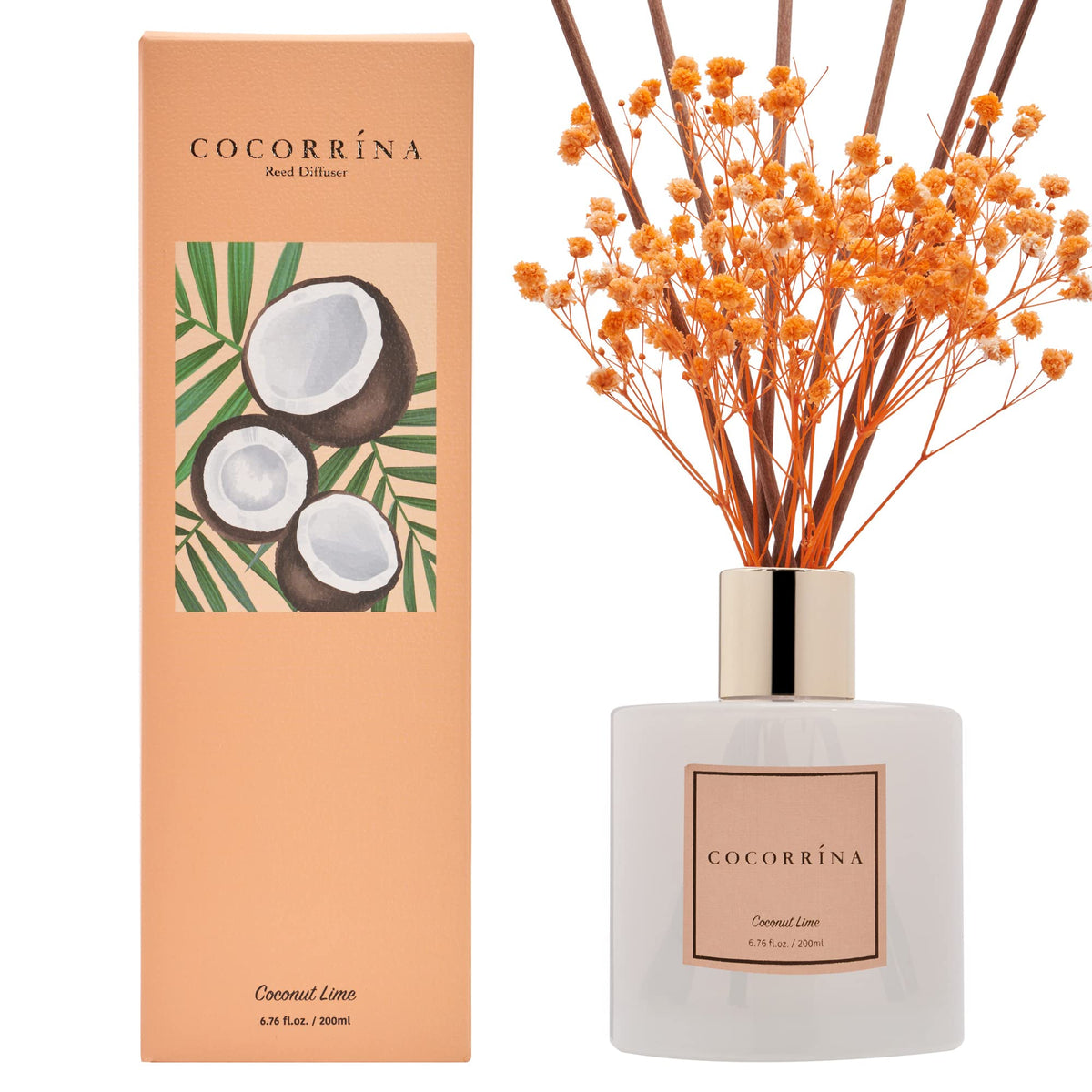 Cocorrína Premium Reed Diffuser Set with Preserved Baby's Breath & Cotton Stick Sandalwood Rose | 6.7oz Scent Fragrance Oil Diffuser for Bedroom Bathroom Home Décor