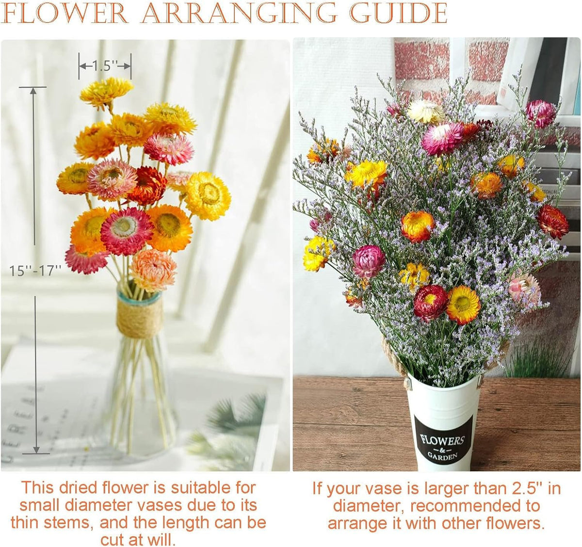 24 Pcs Dried Straw Flowers Daisy, Natural Orange Helichrysum Bouquet