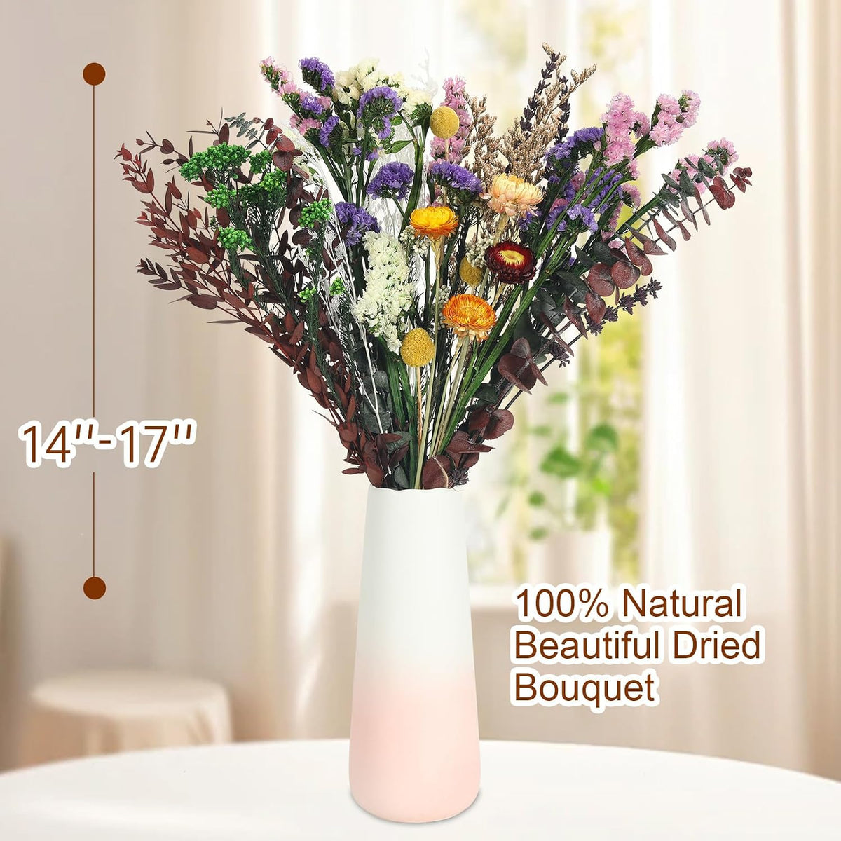 13 Kinds Dried Flower Bouquet, 17" Rustic Boho for Fall Wedding Centerpiece