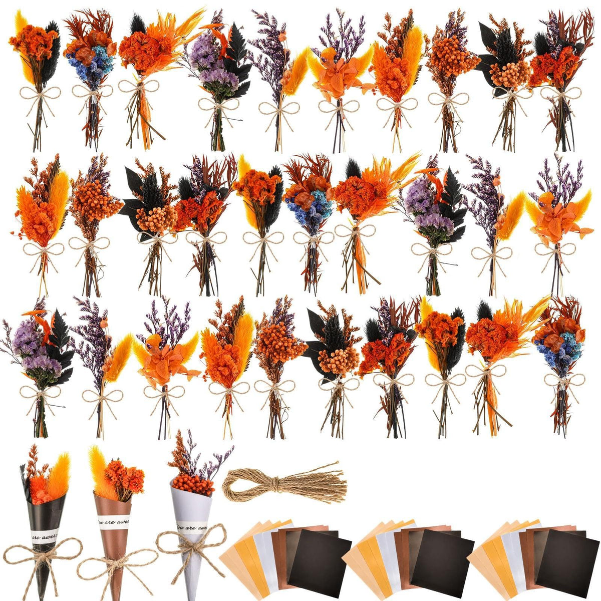 30 Set Mini Dried Flower Bouquet for Craft with Stem,Various Style