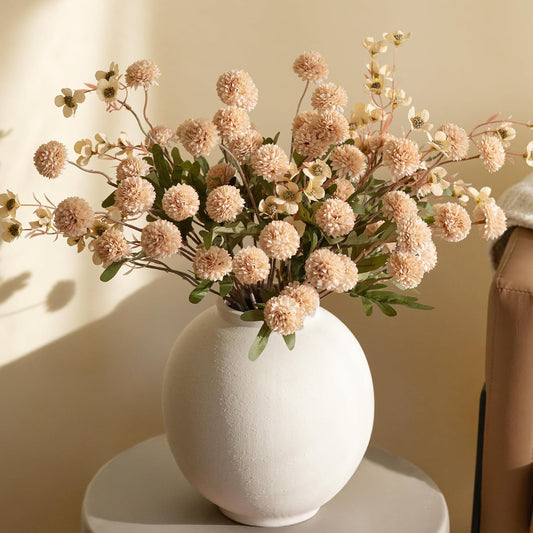 8 Pcs Fake Mums Kiku Flowers Artificial with Wild Flowers Bulk, Beige Silk Flower Arrangements Decor Floral Centerpieces For Tables Artificial Fall Flowers for Vase DIY Bouquet Coffee Dining Home