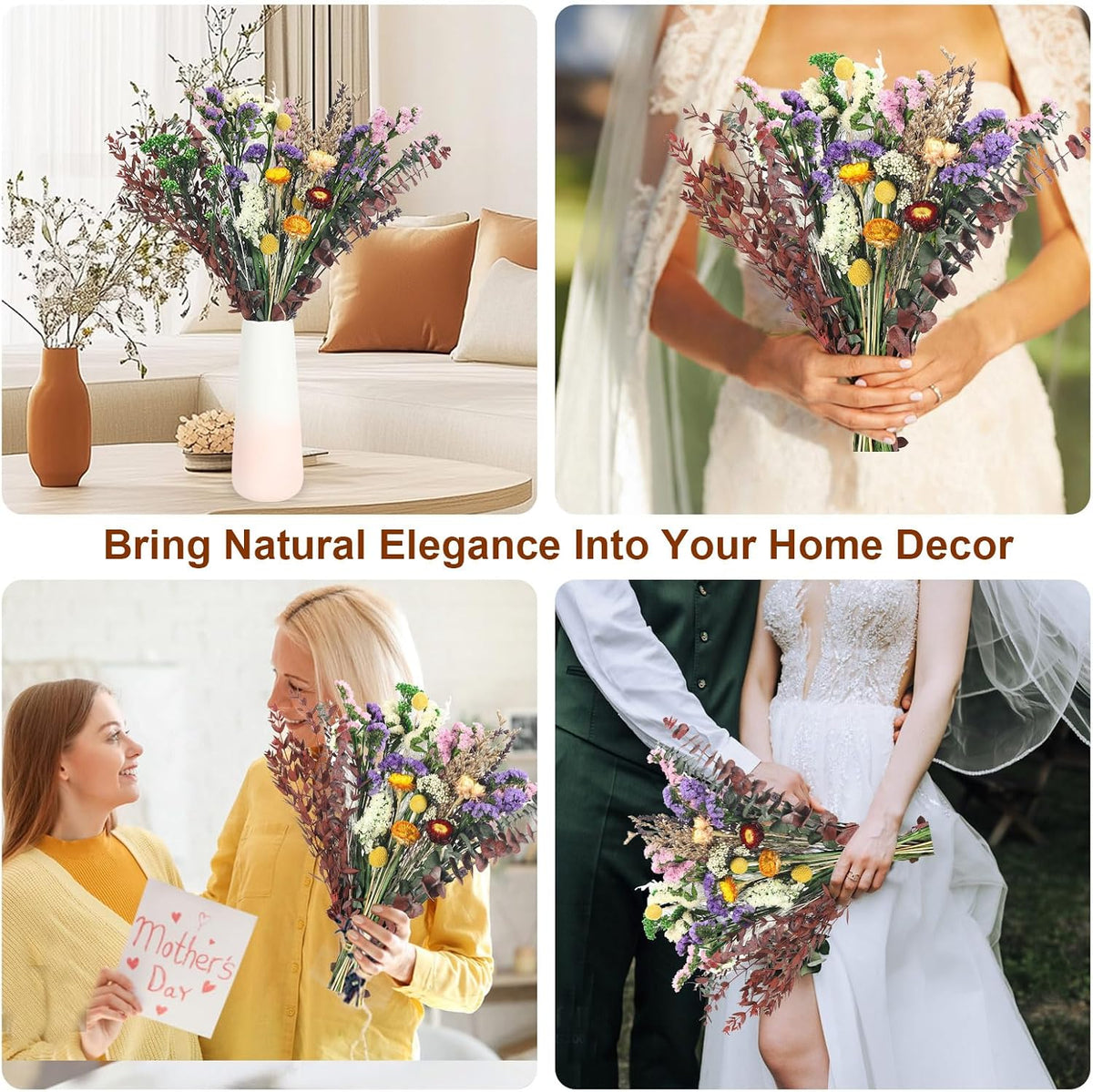 13 Kinds Dried Flower Bouquet, 17" Rustic Boho for Fall Wedding Centerpiece
