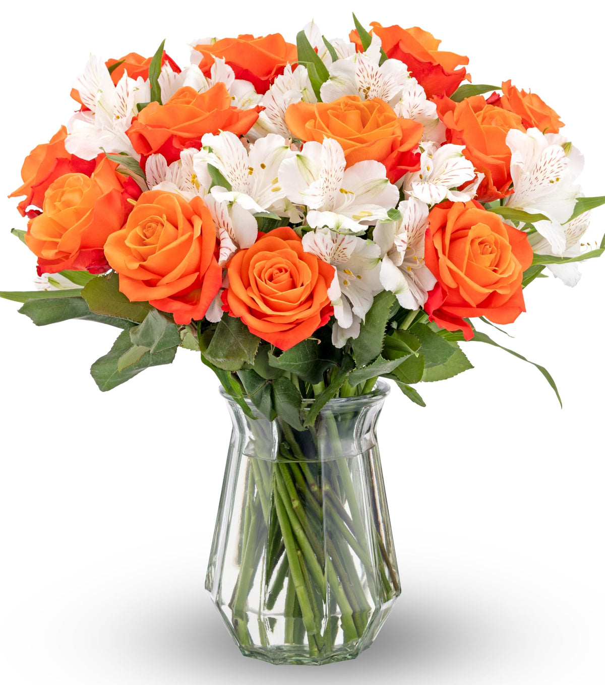 Benchmark Bouquets - Charming Roses & Alstroemeria (Glass Vase Included) - Fresh Flowers for Delivery - Gift for Graduation, Birthday, Anniversary, Sympathy, Get Well, Congratulations