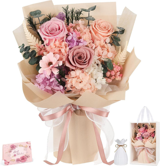 Flowers for Delivery Prime Preserved Flowers Bouquet with Vase, Pink