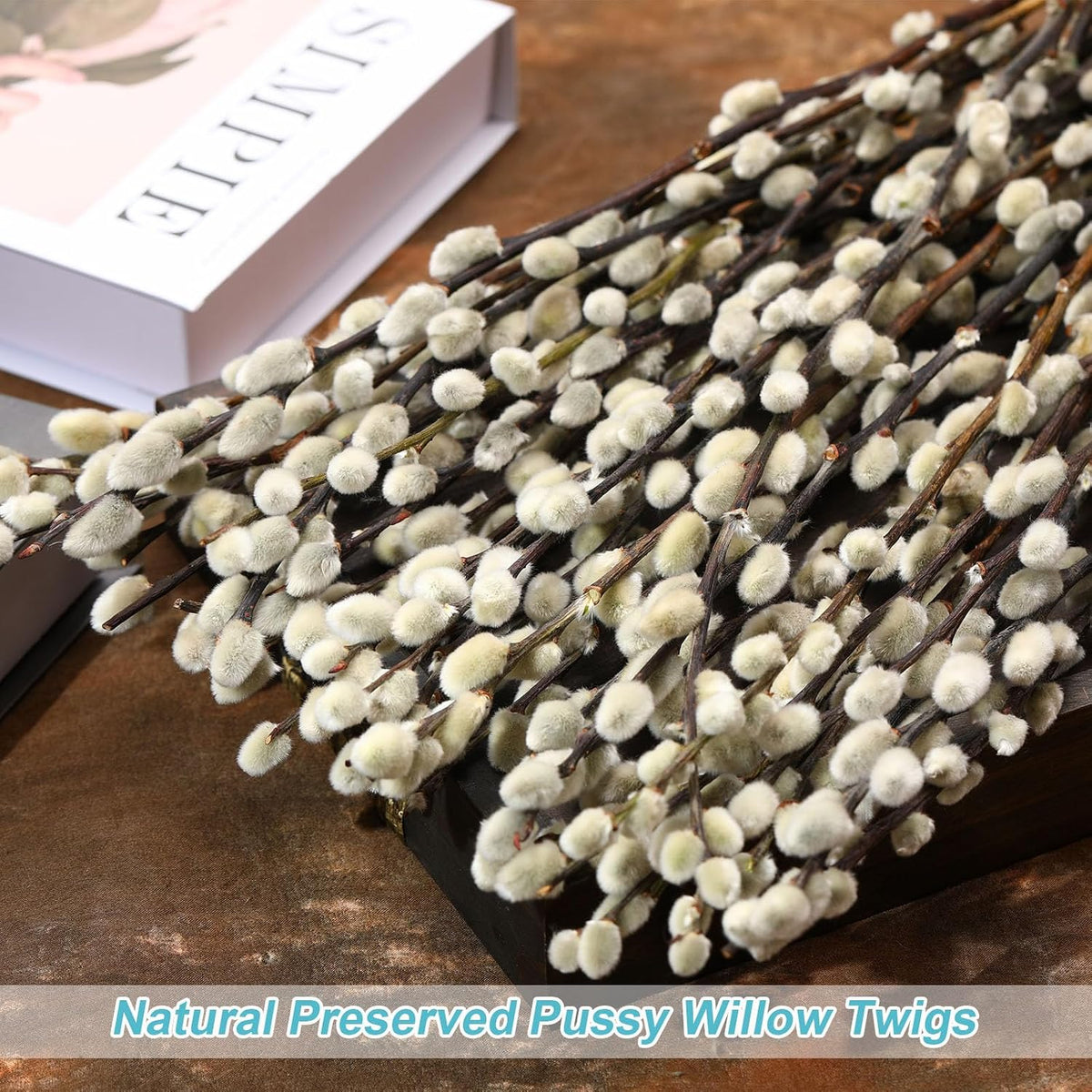 25 Stems Preserved PussyWillow, 17" White for Wedding Home & Fireplace