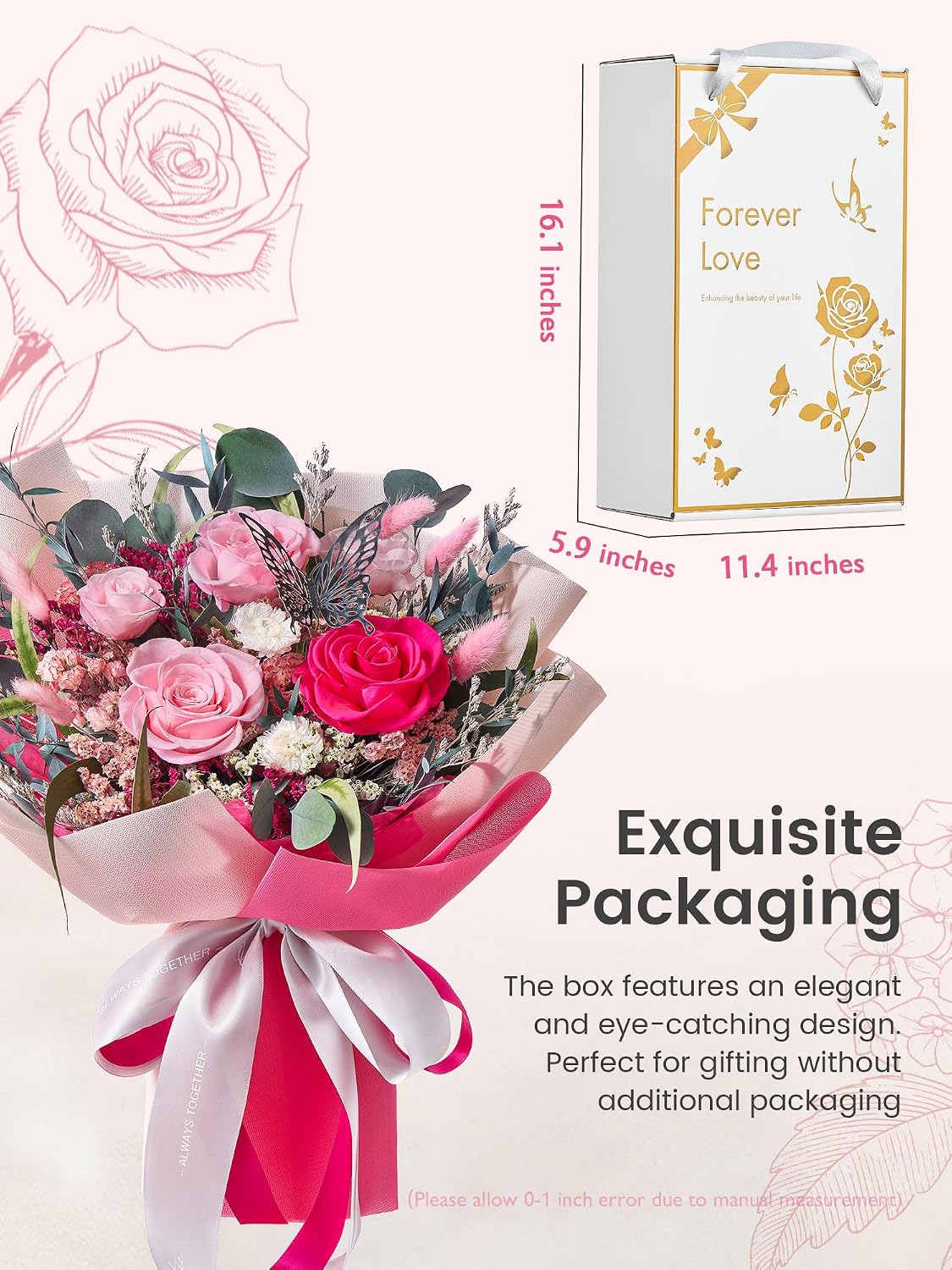 Flowers for Delivery Prime Forever Flowers Bouquet Roses Bouquet, Hot Pink