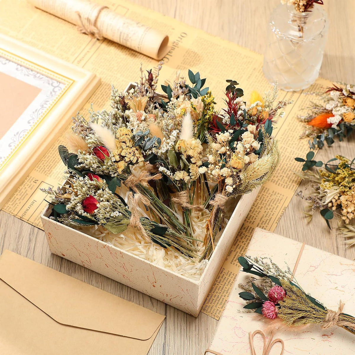 Layhit 12 Pcs Mini Dried Flower Bouquet Boho for Wedding,Bright