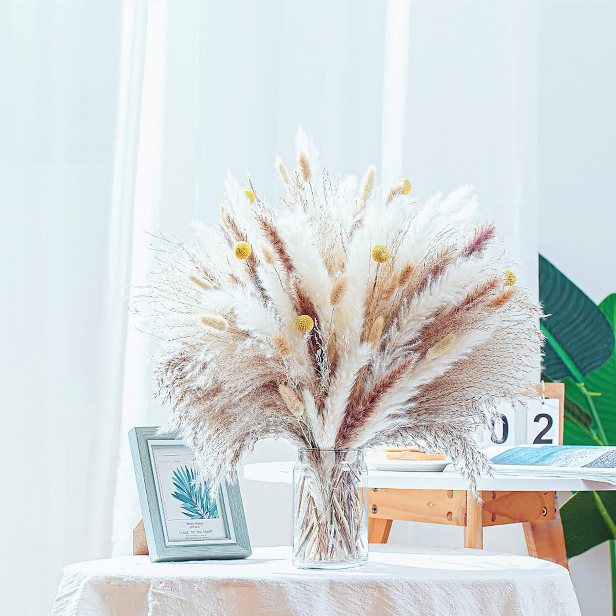 Natural Dried Pampas Grass Decor - 17.5" 100Pcs Fluffy Pampas Grass Bouquet