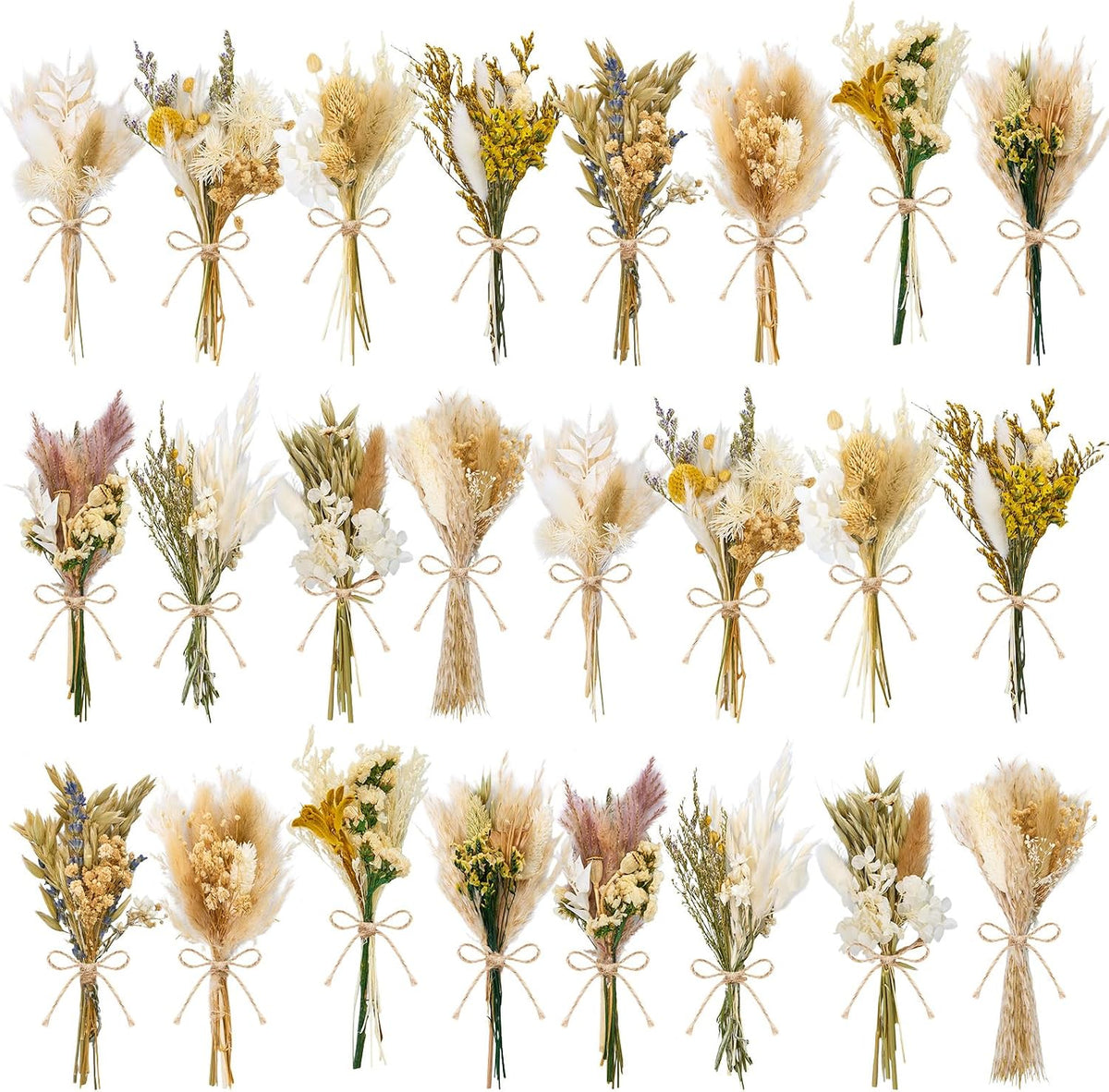 12/24 PCS Charming Dried Flowers Bouquet for Vase Various Dried Wildflowers with Stems Mini Handmade Wildflowers Natural Real Flowers Bulk Flowers Craft (Solid Color, 24PCS)