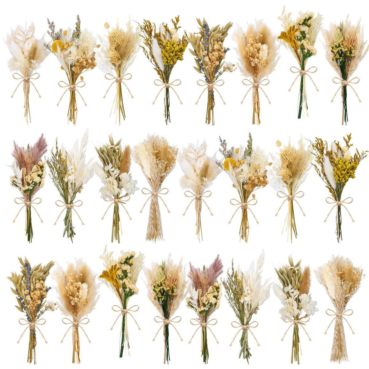 12/24 PCS Charming Dried Flowers Bouquet for Vase Various Dried Wildflowers with Stems Mini Handmade Wildflowers Natural Real Flowers Bulk Flowers Craft (Solid Color, 24PCS)