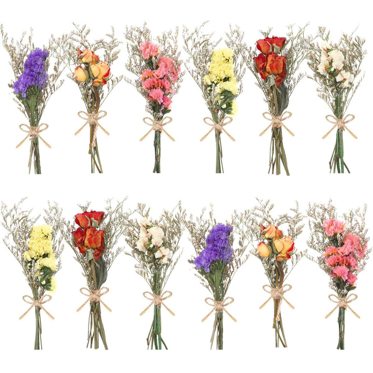 12/24 Pack Dried Flowers for Vase Various Mini Bouquet Dried Small Wildflowers Natural Real Flowers Bulk for Crafts DIY Wedding Decor (24, Plain Colour)