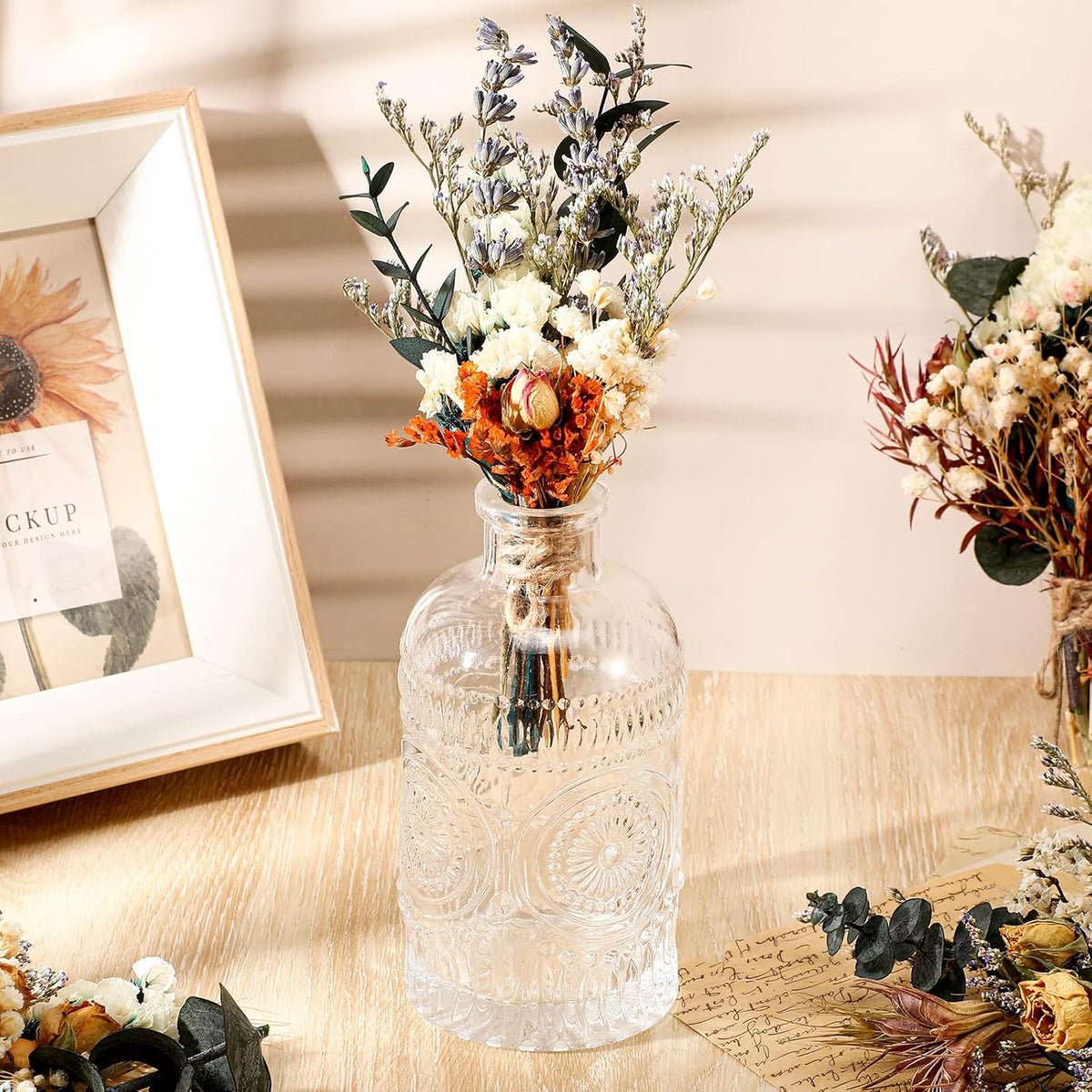 Fabbay 6 Pcs Mini Dried Flower Bouquet Boho Wedding Flower for DIY 5-7 Inch