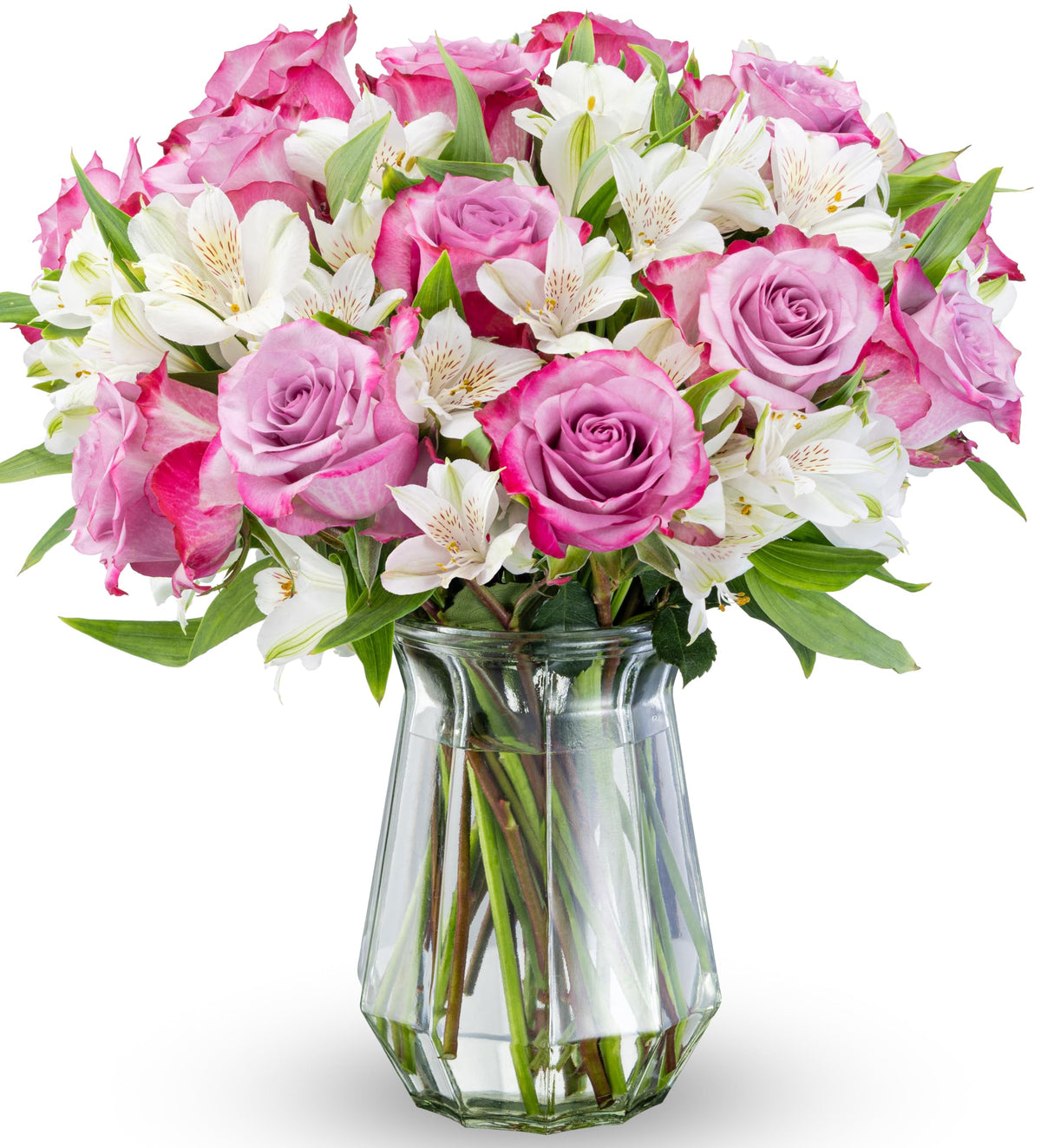 Benchmark Bouquets - Charming Roses & Alstroemeria (Glass Vase Included) - Fresh Flowers for Delivery - Gift for Graduation, Birthday, Anniversary, Sympathy, Get Well, Congratulations