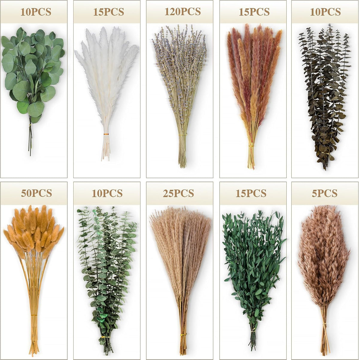 275 PCS Mixed Dried Eucalyptus Stems & Lavender Flowers with Pampas Grass, Bunny Tails, Preserved Eucalyptus, Dried Flower Bouquet for Vase, Boho Wedding, Home, Bathroom & Rustic Decor