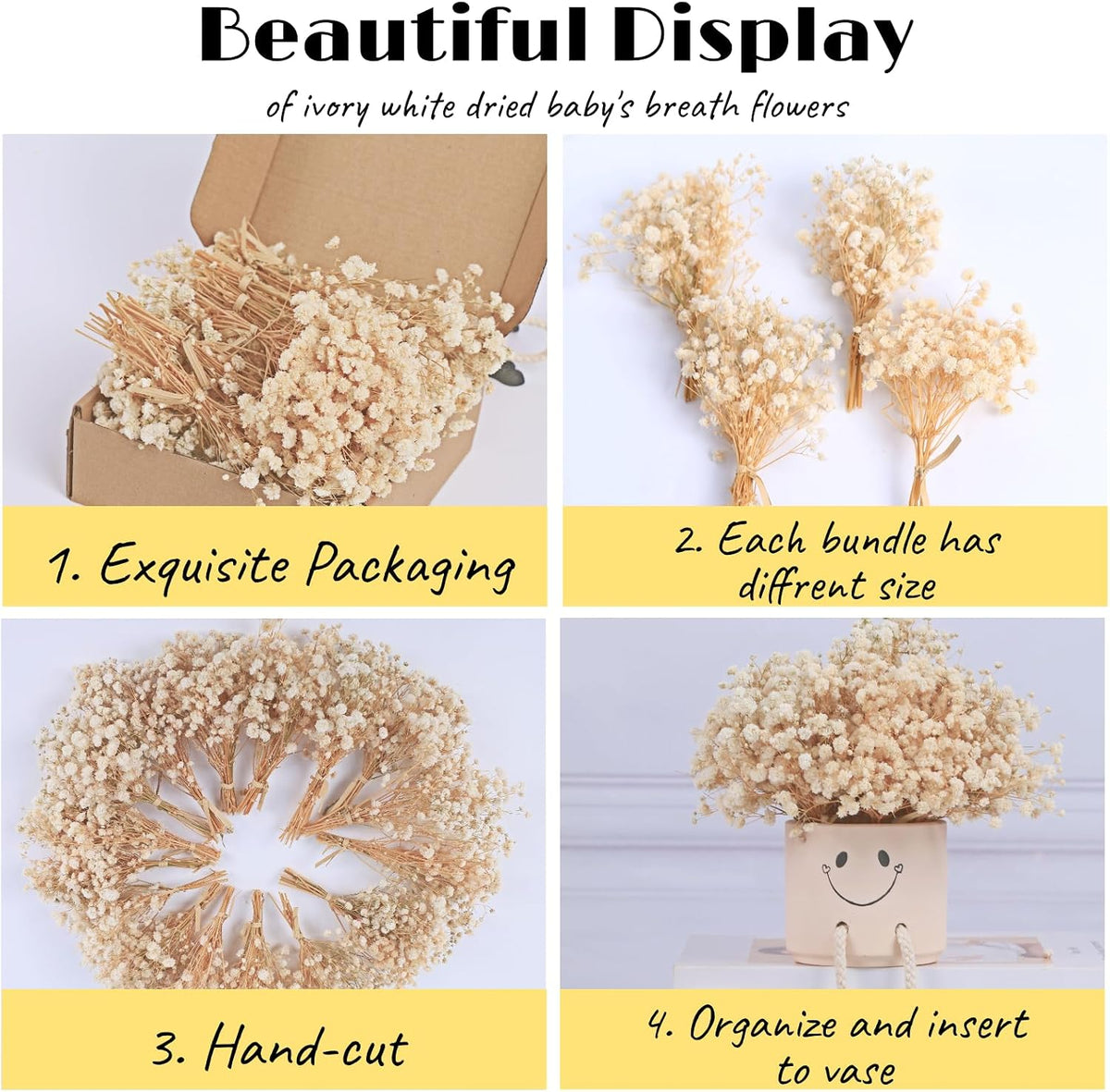 6000+ Mini Dried Baby's Breath Flowers, 100 Pcs Ivory White Gypsophila, 6in