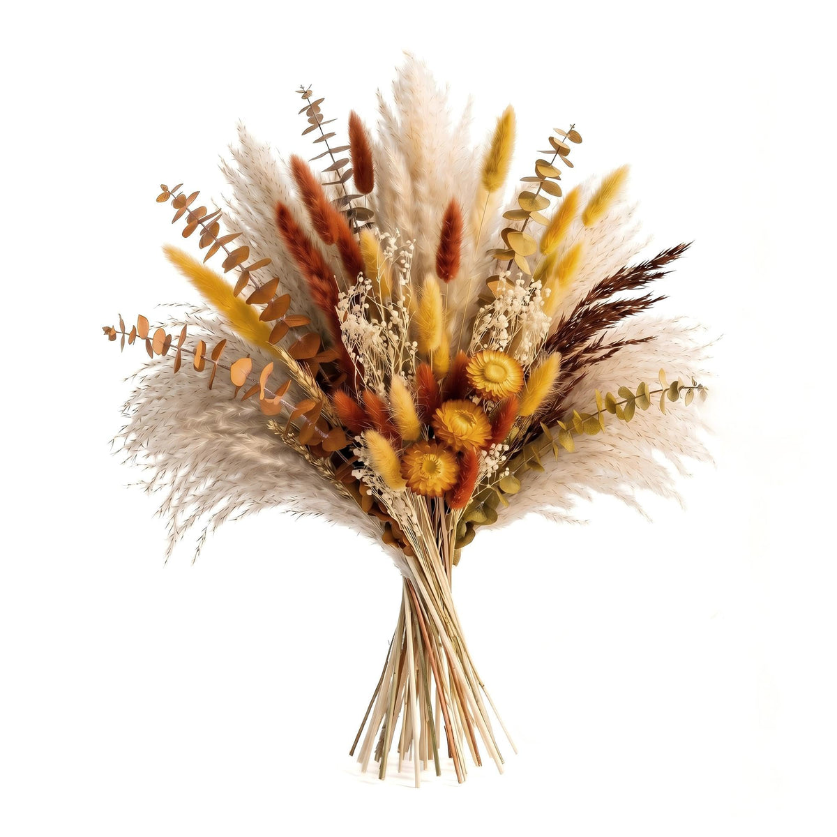 73 Pcs Pampas Grass Decor DIY Floral Material Kit, Natural Dried Flowers Loose Stems with Orange Eucalyptus & Bunny Tails for Vase Arrangement, Warm Boho Fall Decor (Vase Not Included)
