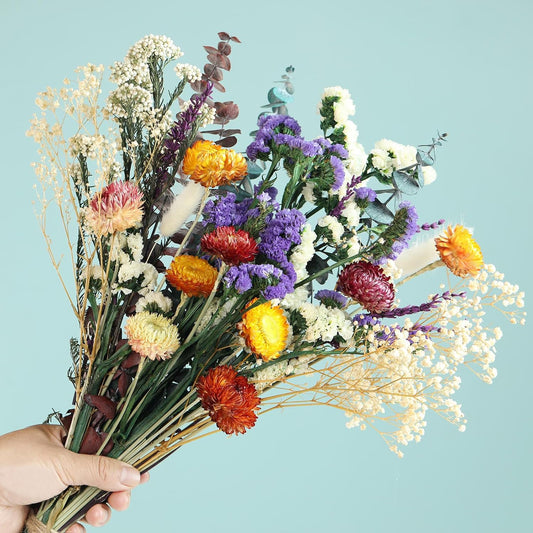 Natural Dried Flower Bouquet, 17" Rustic Boho for Fall Wedding Decorations
