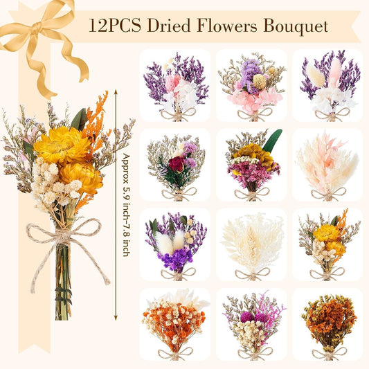 12/24 PCS Charming Mini Dried Flowers Bouquet for Vase
