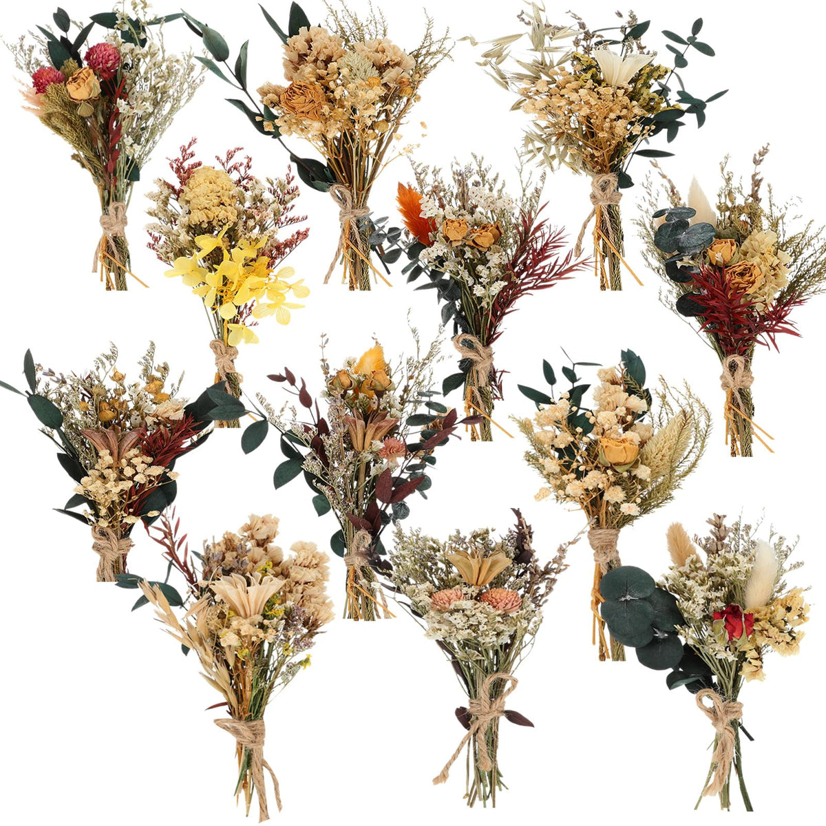 Layhit 12 Pcs Mini Dried Flower Bouquet Boho for Wedding,Rustic