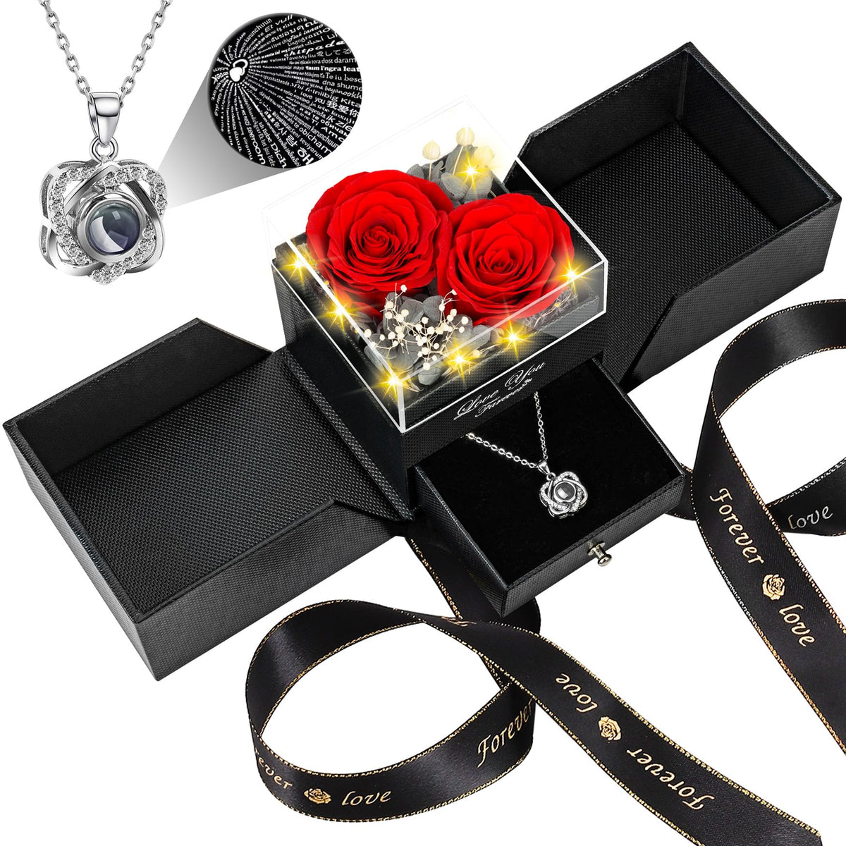 Lebana Preserved Red Real Rose with Heart I Love You Necklace -Mothers Day Gifts for Mom Her Wife Girlfriend Grandma on Valentines Mothers Day Christmas Birthday Anniversary Romantic-Red