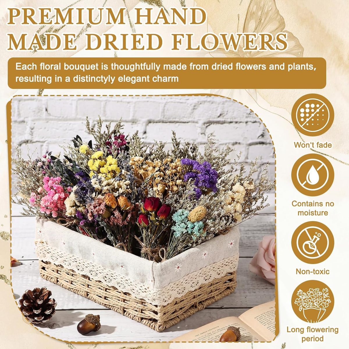 Riceshoot 30 Pack Boho Dried Flower Bouquet Bulk for Vase Crafts, Mini