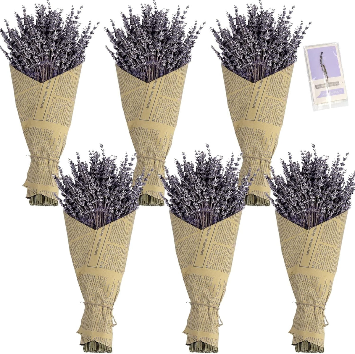 TOMOON 6 Packs Natural Dried Lavender Flowers Bouquet with Stems