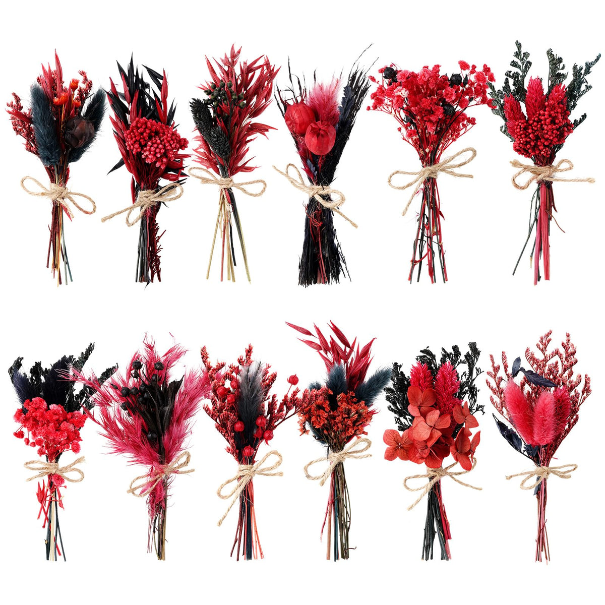 12/24 Pack Dried Flowers for Vase Various Mini Bouquet Dried Small Wildflowers Natural Real Flowers Bulk for Crafts DIY Wedding Decor (24, Plain Colour)